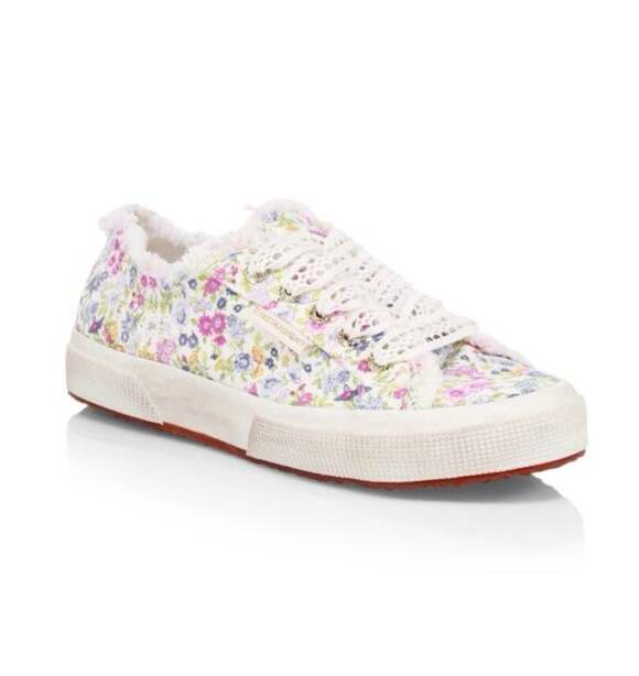 Superga x LoveShackFancy Shoes - Superga x LoveShackFancy 2750 Flower Stream Morning Surf Fringed Sneakers Sz 41